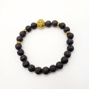 Brand New Black With Gold Lion Head Lucky Bracelet